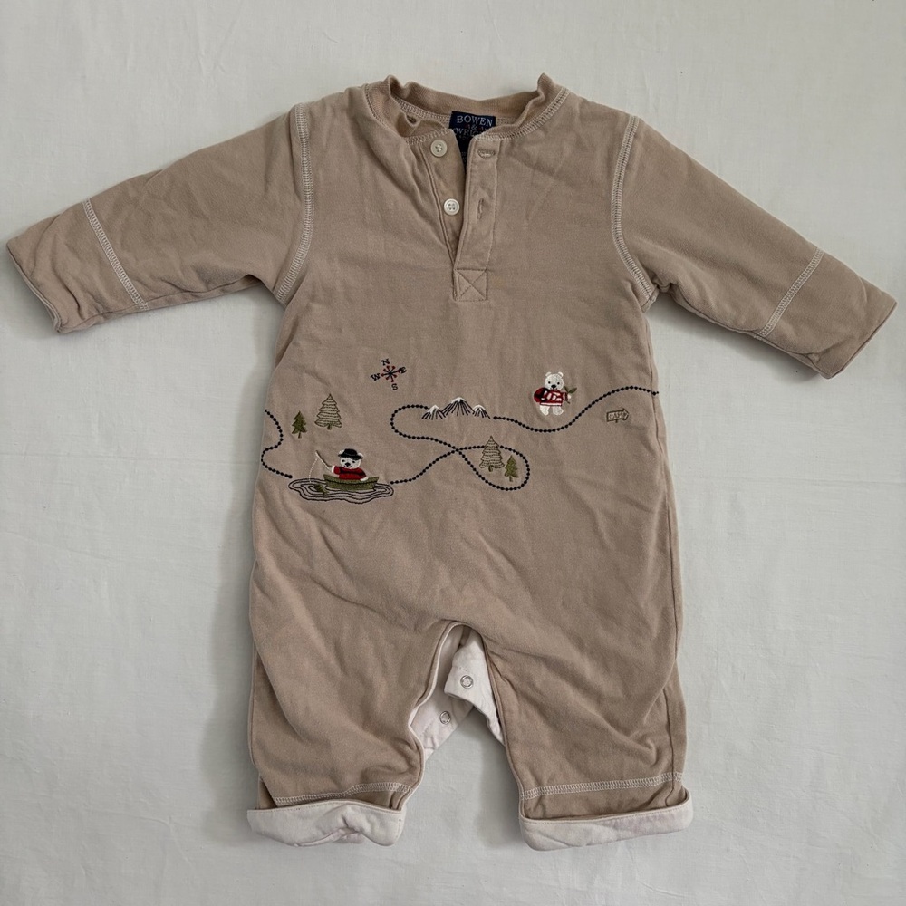 Bowen Wright Double Lined Cotton Romper Baby 12M Camping Themed Adorable